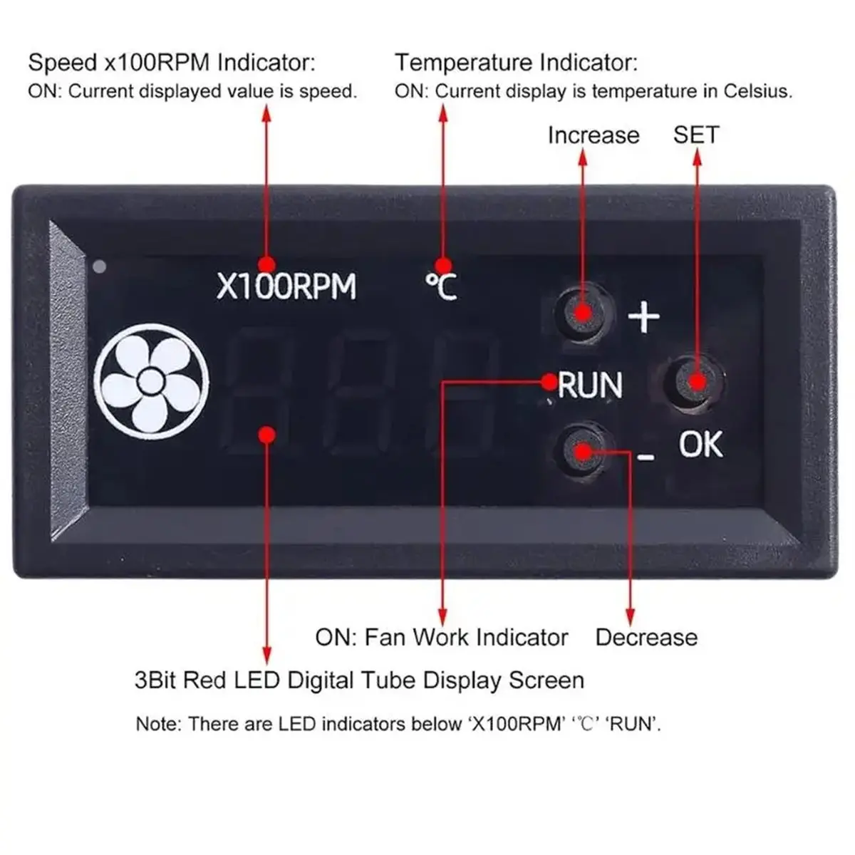 Fan Speed Regulator Meter 4-Wire PWM Digital Temperature Control Low-Temperature Shutdown Governor 3A
