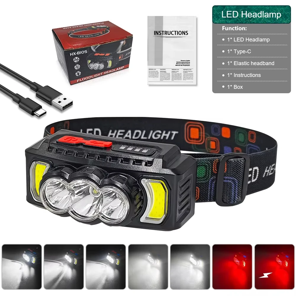 70g Ultraleichte Stirnlampe 7 Modi XPE+LED+COB Rotlicht 0 ° -180 ° Einstellbarer Typ-C Aufladbarer Wasserdichter 2026 Upgrade – Detail 9