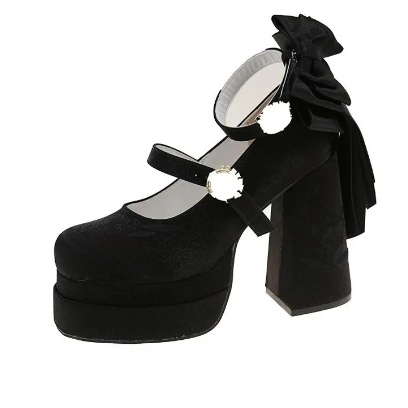 

Новинка 2024 года, женская обувь в стиле Лолиты на платформе и высоком каблуке, модные туфли на мелкой подошве с узлом-бабочкой, женские вечерние модельные туфли-лодочки с перекрестными ремешками