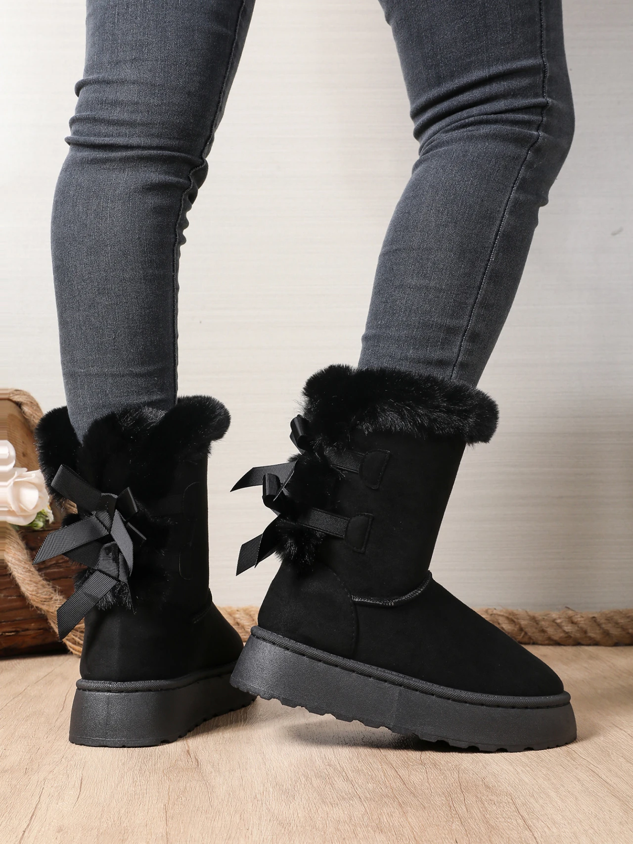 Winter Frauen Mid-kalb Stiefel Dicken Plüsch Dicke Sohle Nicht-slip Mode Schnee Stiefel Frauen Einfarbig Klassische retro Schuhe für Frauen – Detail 13