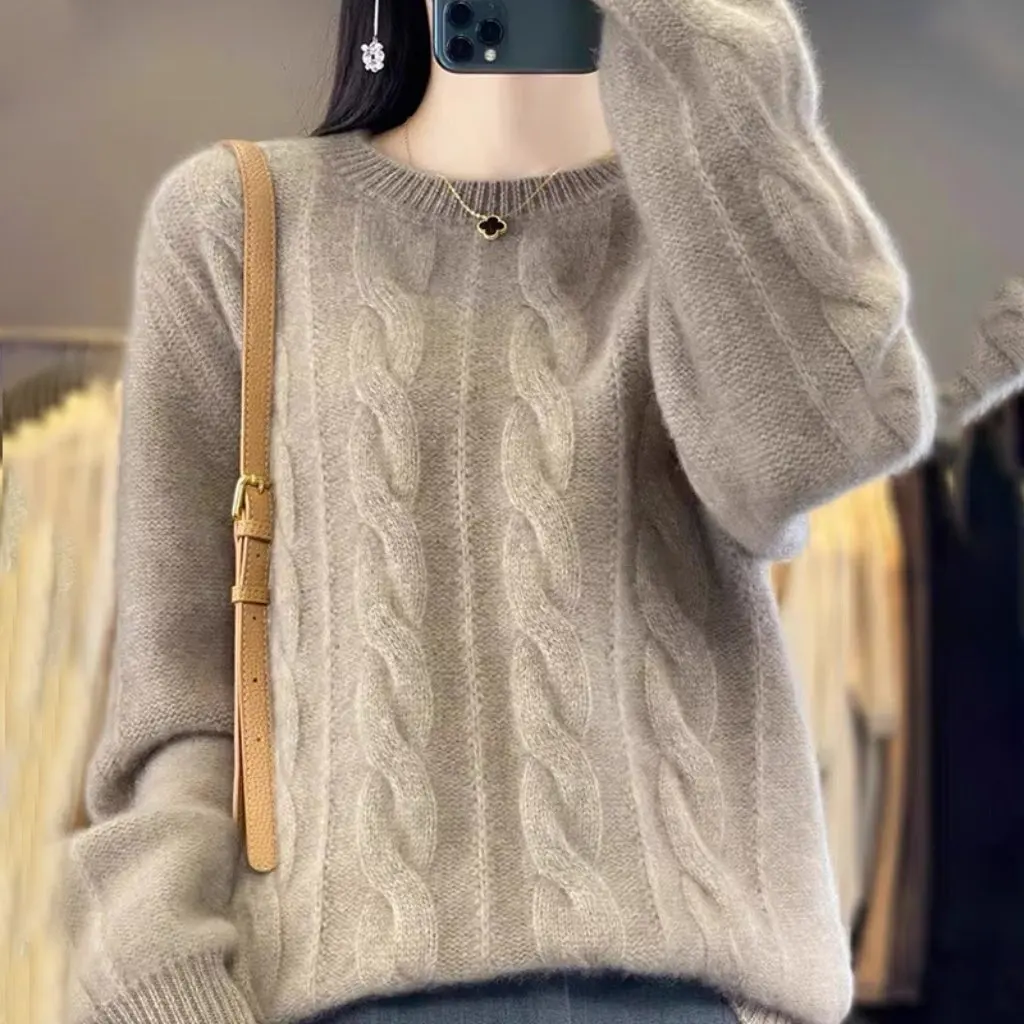 

Women's Crewneck Wool Knitted Pullover Thickened Loose Sweater for Autumn And Winter Inner Base Shirt Top