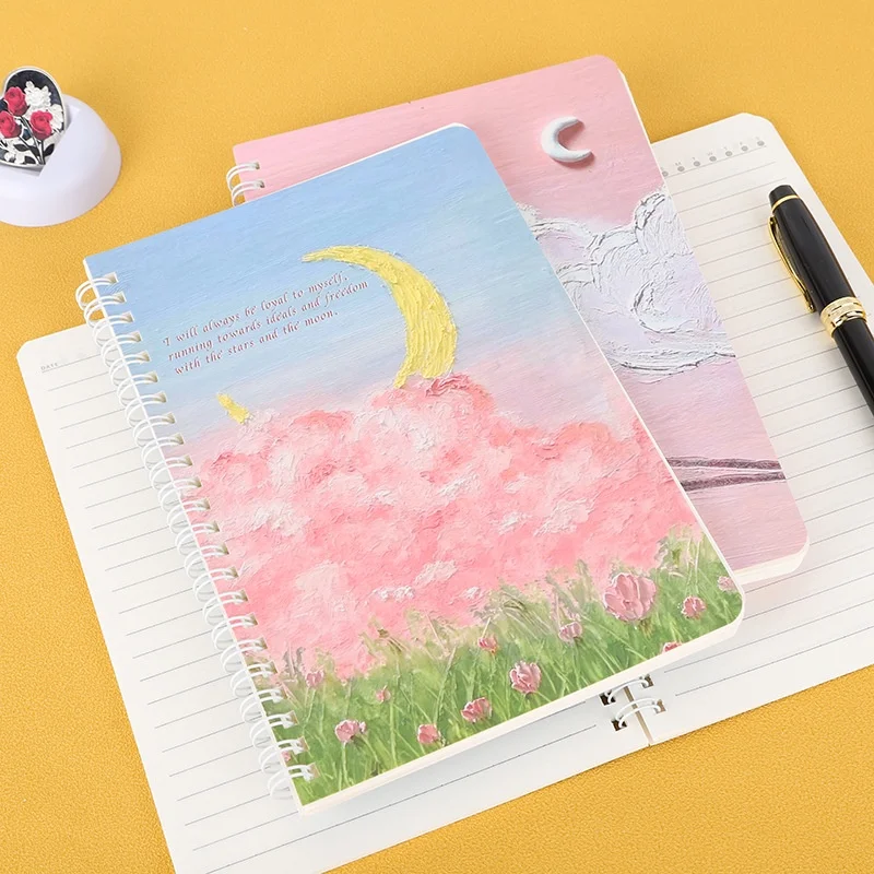 Cute Spiral Notebook A5 Students Exercise Book 60 Sheets Oil Painting Cover Kawaii Planner Notepad School Supplies Stationery