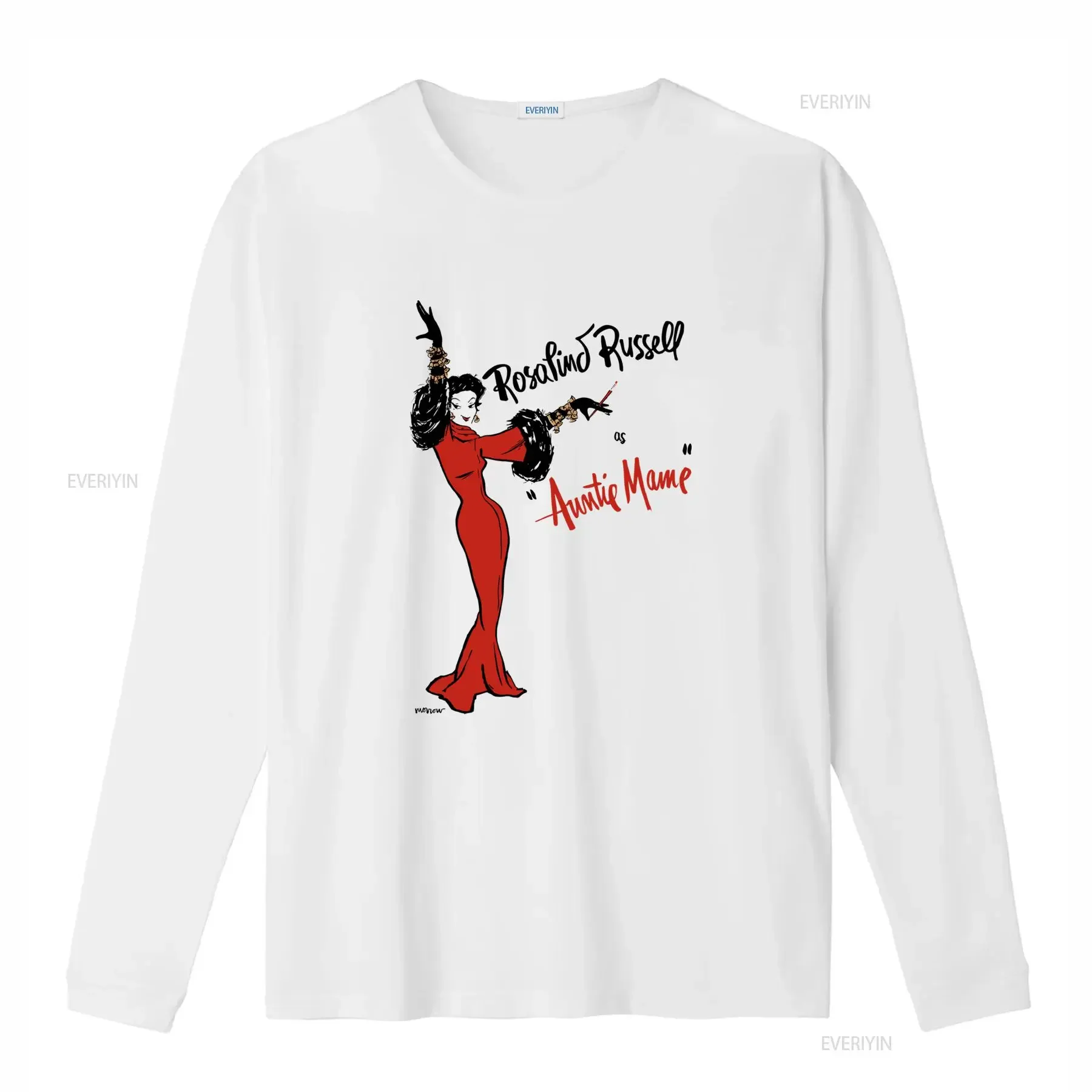 Vintage Retro Auntie Mame Red Dress Lady Print Casual T Shirt vintage Washed fashion designer clothes Versatile Slightly Soft