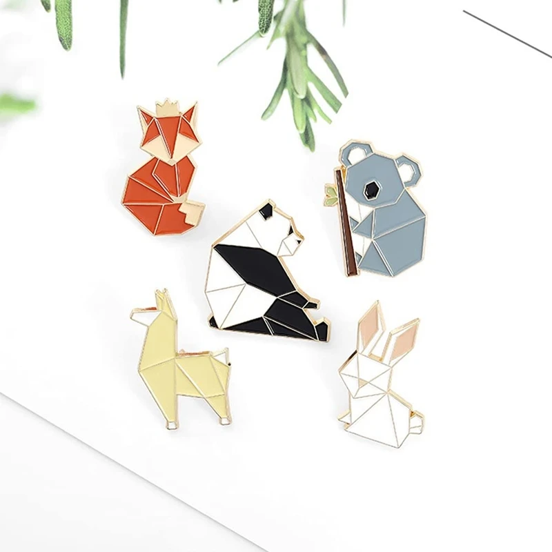 5 PCS Animal Enamel Pins Set Cartoon Fox Panda Koala Alpaca  Lapel Pin Brooches Badges For Backpacks Jackets