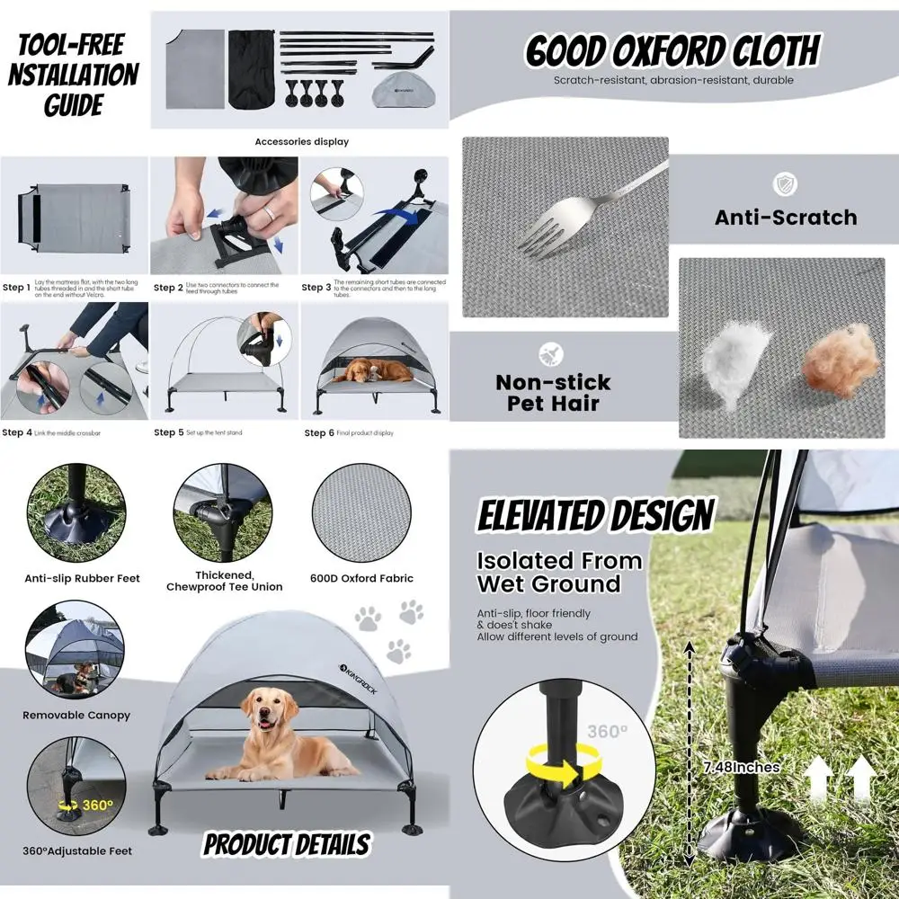 

Портативная уличная кровать для собак с водонепроницаемой тканью 600D для крупных собак, подходит для кемпинга, пляжа и использования в помещении