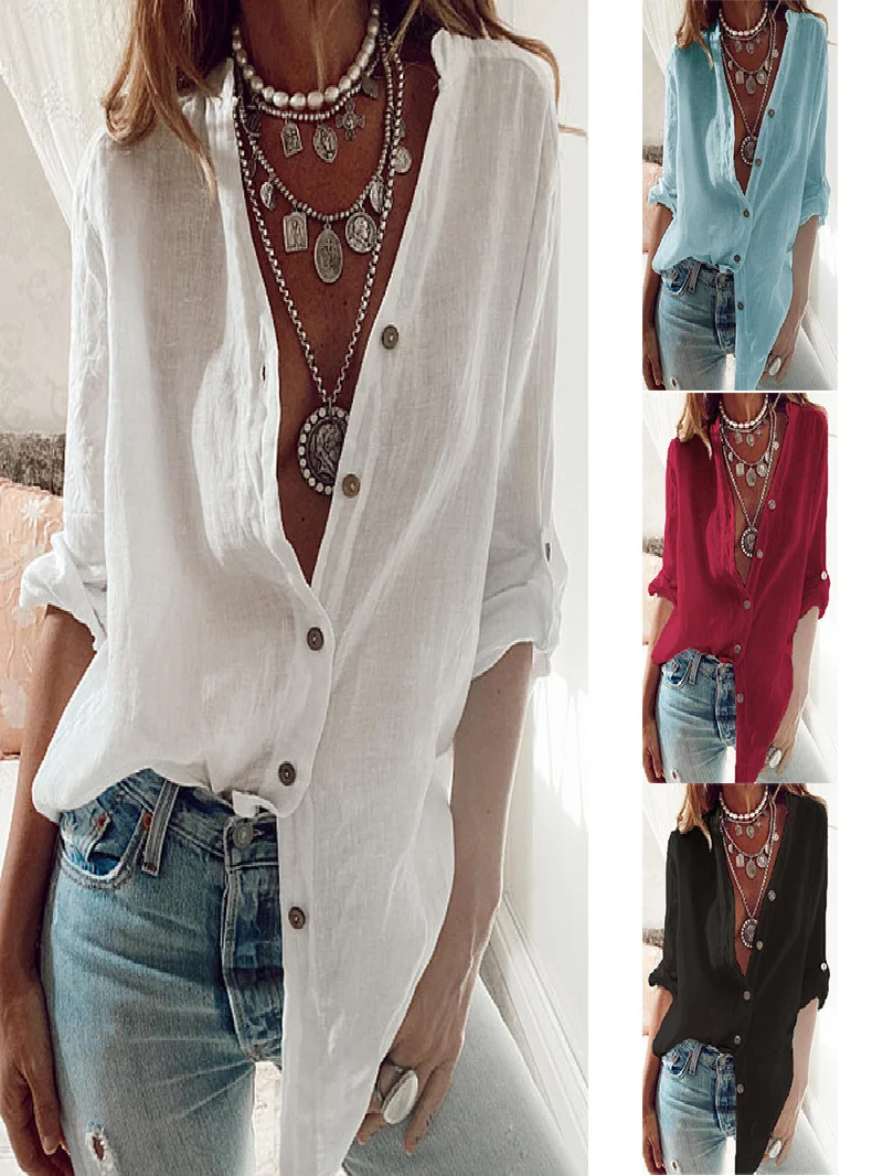 Solto longo sve v-ne algodão feminino irt rua sle primavera outono nova chegada cor pura sve roll-up design