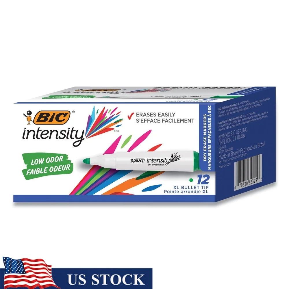 

Маркер для сухого стирания с наконечником долота, зеленый, с низким запахом, идеальные доски, стеклянные непористая поверхность, набор из 12 шт.