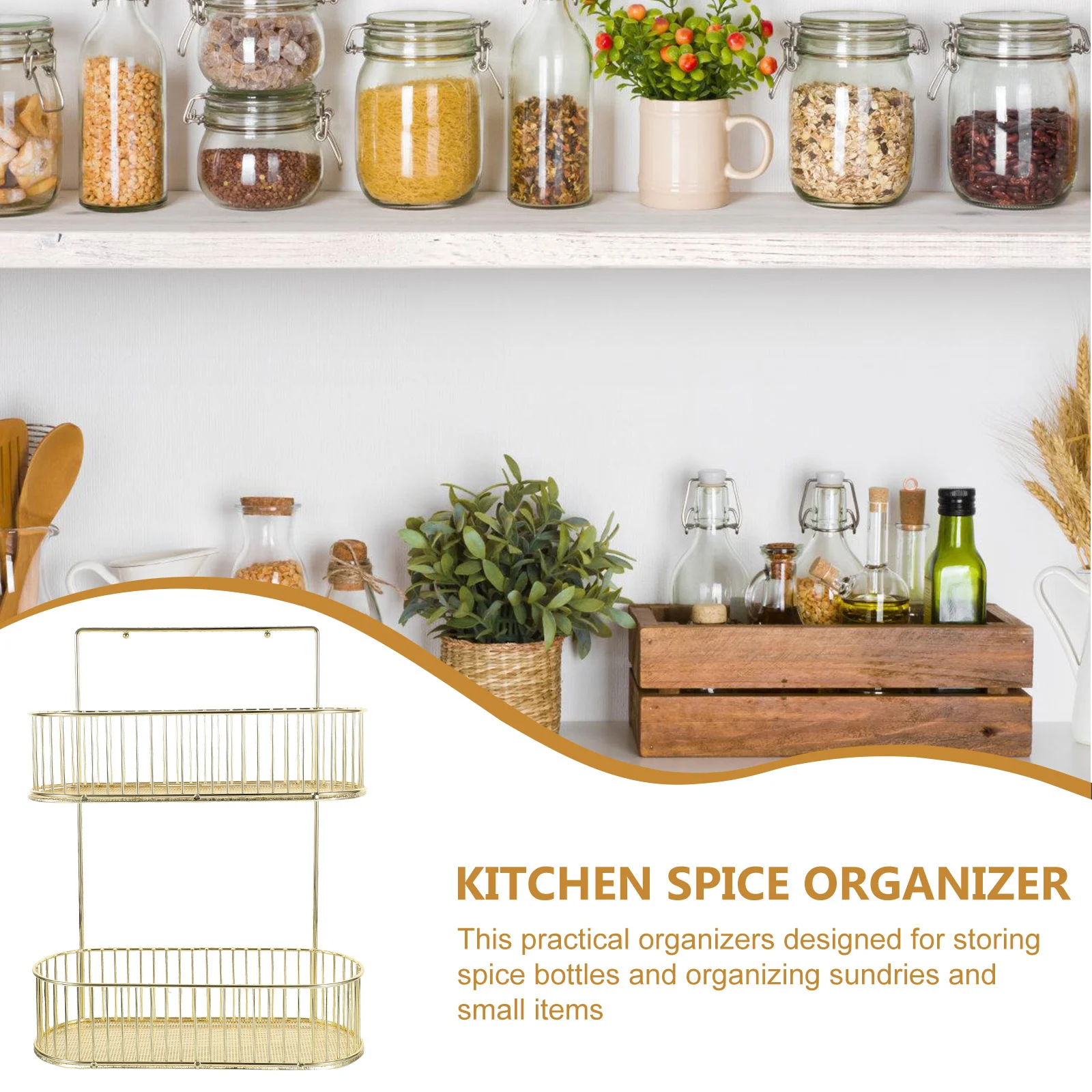 

Iron Wall Mounted Spice Rack Organizer for Kitchen Bathroom Balcony Storage Shelf Seasoning Bottle Holder Condiment Storage Rack