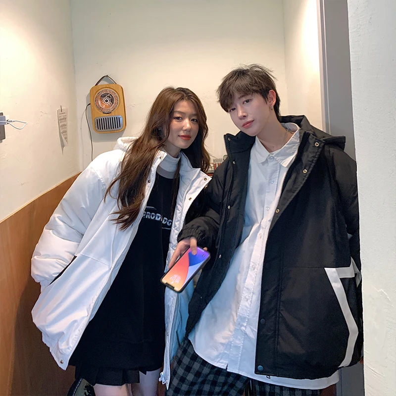 

Зимний сращенный ​ ​ Хлопковое пальто со светоотражающей нашивкой, теплая куртка с капюшоном в парном стиле, новая осенне-зимняя модная ветрозащитная хлопковая куртка