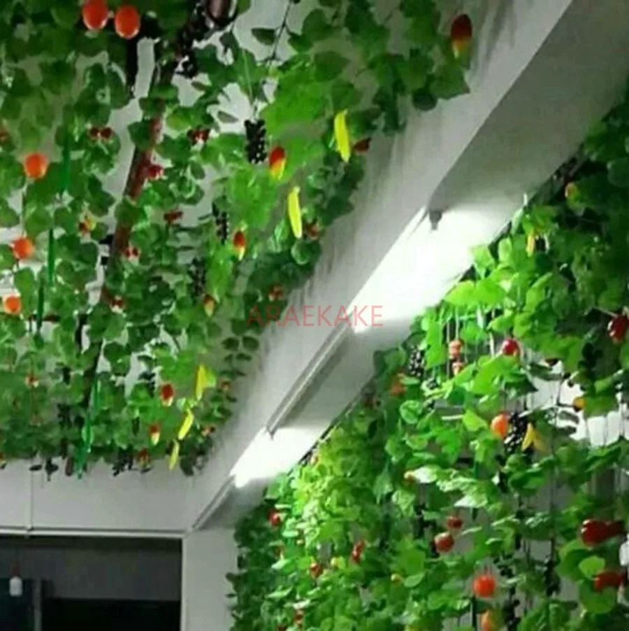 1set Simulated Fruit Vine, Fake Flowers, Grape Leaves, Ceiling Pendant, Decorative Flower, Flower Pulling, Apple view 5
