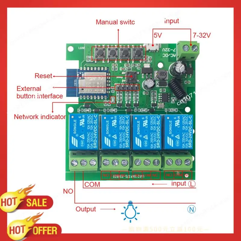B47C Wifi Switch DIY Timer AC/DC 7-32V 4CH RF Smartlife Home Automation Module For Alexa Google Home