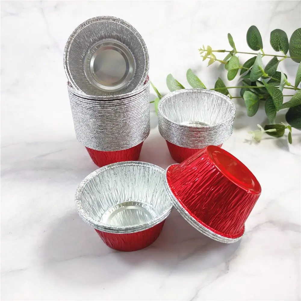 50Pcs Disposable Aluminum Tin Foil Baking Pans Food Grade Non-stick Tinfoil Tray Practical Oil-Proof Baking Cup Tray Pudding