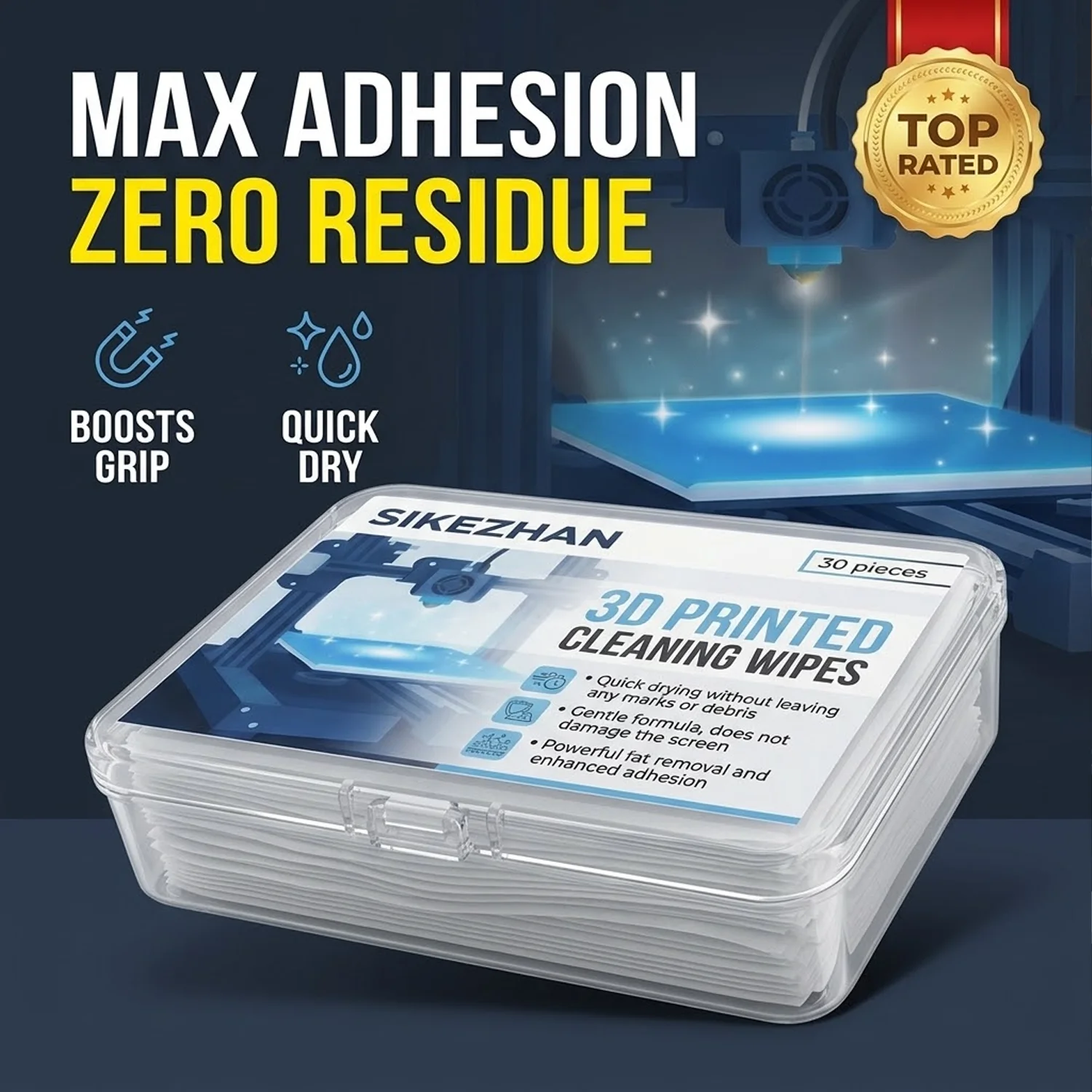 

3D Printer Cleaning Wipes Lint-Free Prep Pads for PEI Sheet Glass Bed Resin Vat LCD Screen Enhance Adhesion Anti-Warp 30Pcs