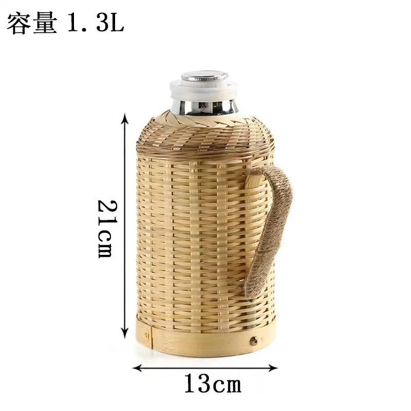 Handmade Bamboo Woven Thermos Vintage Hot Water Bottle, Retro Insulated Glass Liner, Durable Outer Shell for Home Kitchen Use view 6