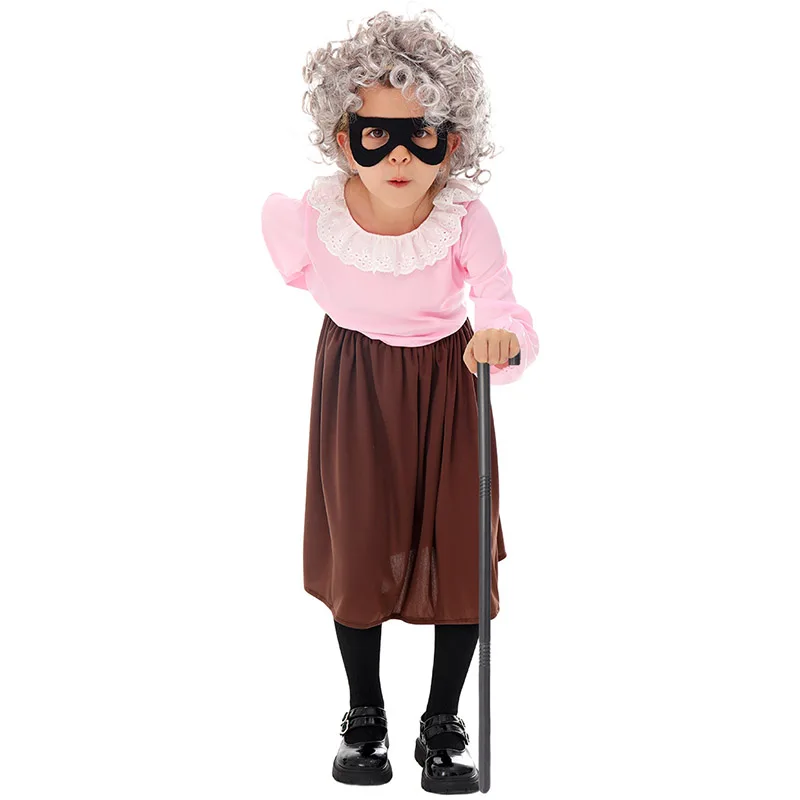 Kid's Gangsta Granny Costume Book Week Cosplay Child Old Lady Dress Fancy Dress Halloween Cosplay Girls Burglar Granny Costume