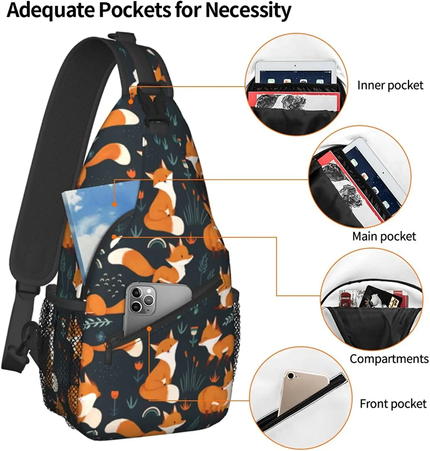 Fox Unisex Chest Bags Crossbody Sling Backpack Travel Hiking Daypack for Women Men Shoulder Bag for Casual Sport