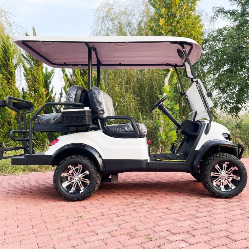 China Dylante Supplier 2 Seater Electric Golf Cart 4KW Off-Road Electric Farmer Cart 12-Inch Tires Sound Bar Folding Windshield