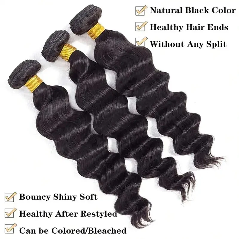 12A Natural Color Loose Deep Wave Human Hair Bundles And Weaves Unprocessed Brazilian Human Hair Weave Bundles 1/3/4PCS Raw Hair Bundles Weave Extensions Hair Extensions Materials For Women Natural Black Soft Silky Hair Loose Deep Wave Hair Bundles