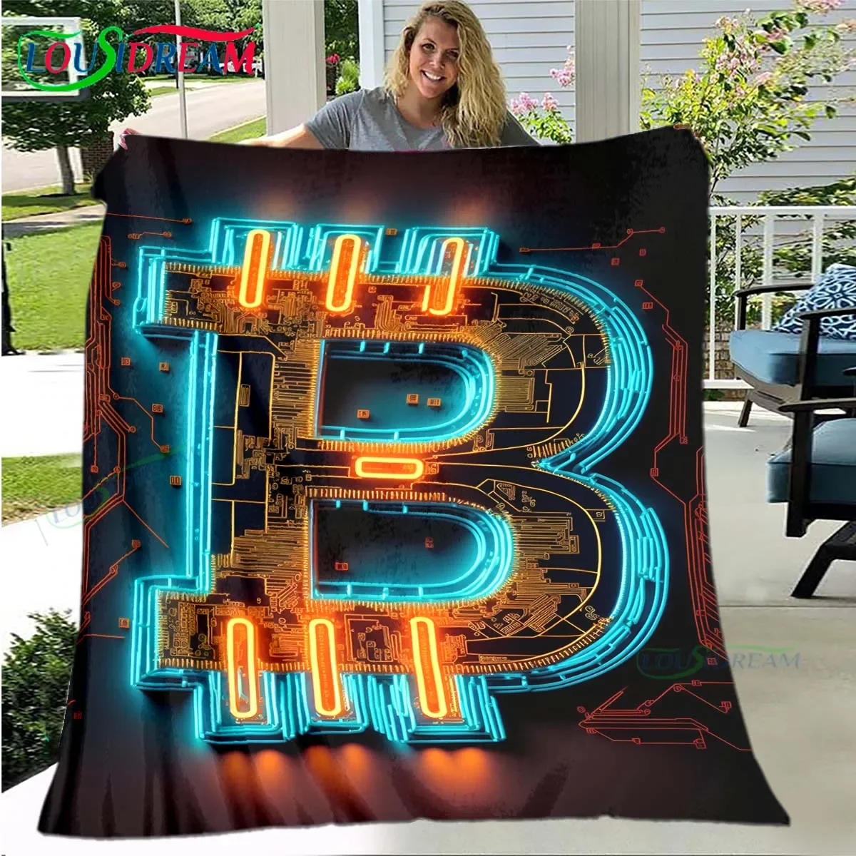 

Fashion 3D Bitcoin Flannel Soft Blanket Sports Living Room Bedroom Sofa Bed Blanket Birthday Gift Portable Picnic Blanket