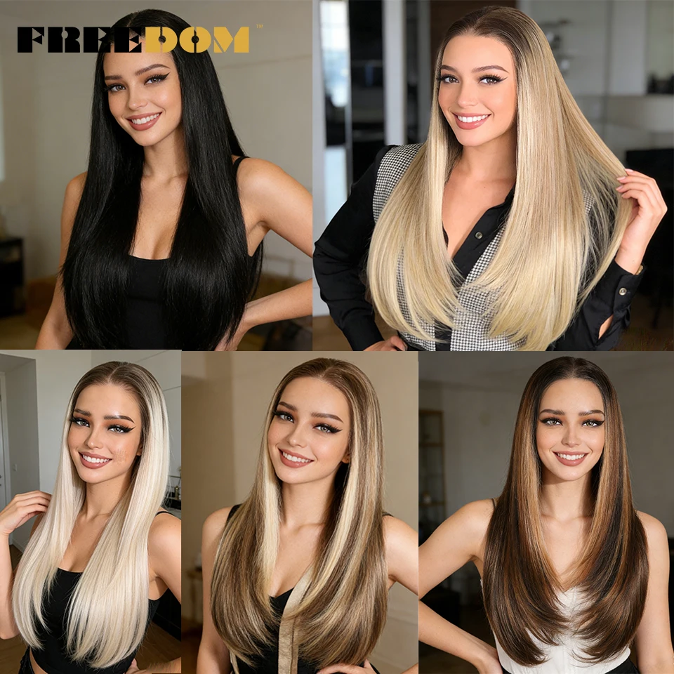 FREEDOM Synthetic Lace Front Wigs For Women 9x6 Pre Plucked Straight Layerd Wig 24