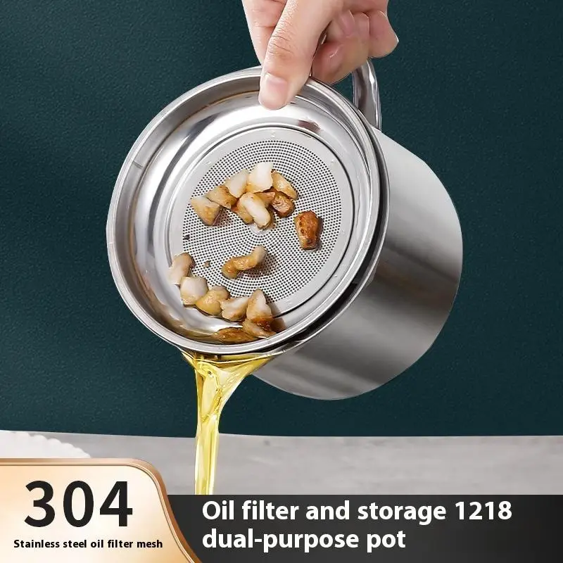 

New Stainless Steel Oil Strainer Pot Container Jug Storage Can With Filter With Base Cooking Oil Pot For Kitchen Household Tools
