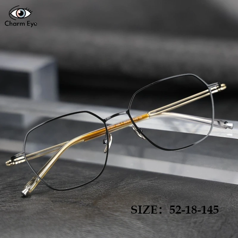 

Ultra Light Retro Business Men Myopia Optical Eyewear Polygonal Pure Titanium Color Changing Anti Blue Light Glasses Frame Women
