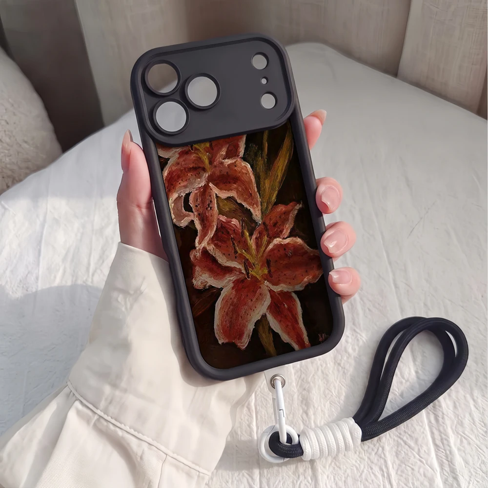 Künstlerische rote Lilien-Handyhülle mit Lanyard für Samsung Galaxy Note 20 S25 S26 Plus S24 S23 FE S25 S24 Ultra A57 A07 5G Silikonhülle – Detail 2