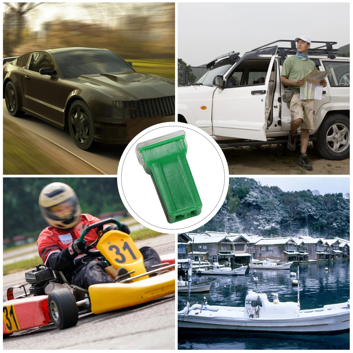 

10Pcs Automotive Box Shaped Jcase Fuse Assortment Low Tall Profile Blue 20A Pink 30A Green 40A Red 50A Yellow 60A Car Fuse