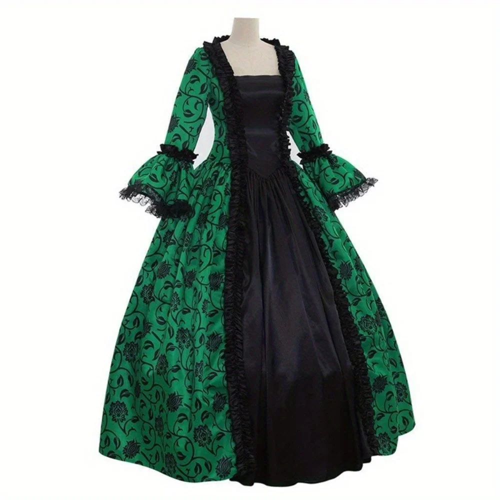 Retro Medieval Victorian Court Gown: Lace Flared - Sleeve Maxi Dress - Themed Stage Performances