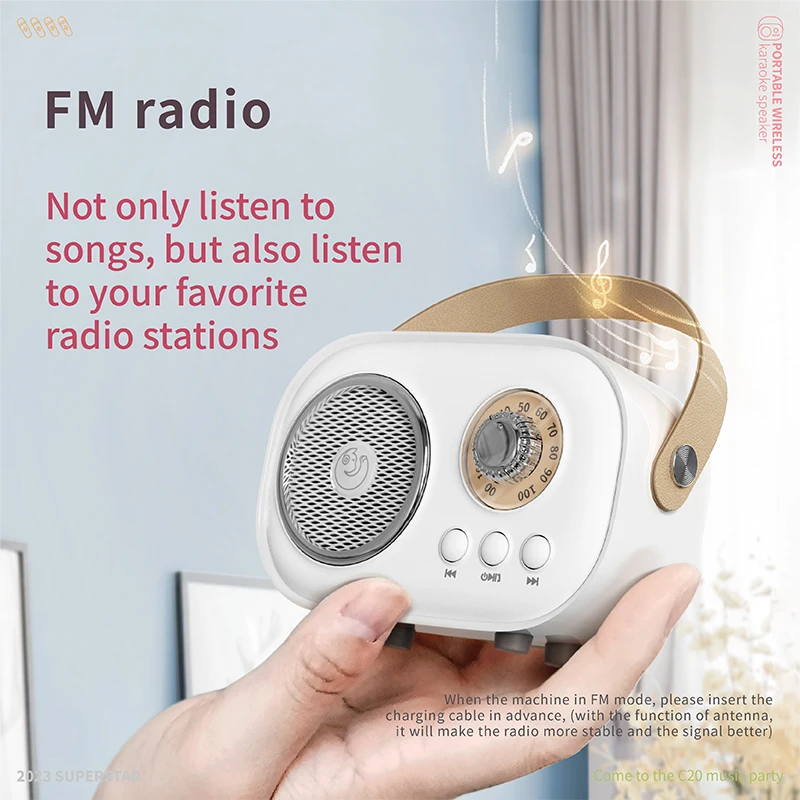 레트로 휴대용 가라오케 블루투스 스피커 홈 KTV 노래 스피커 HIFI베이스 스테레오 Handfree 통화 무선 마이크 FM 라디오