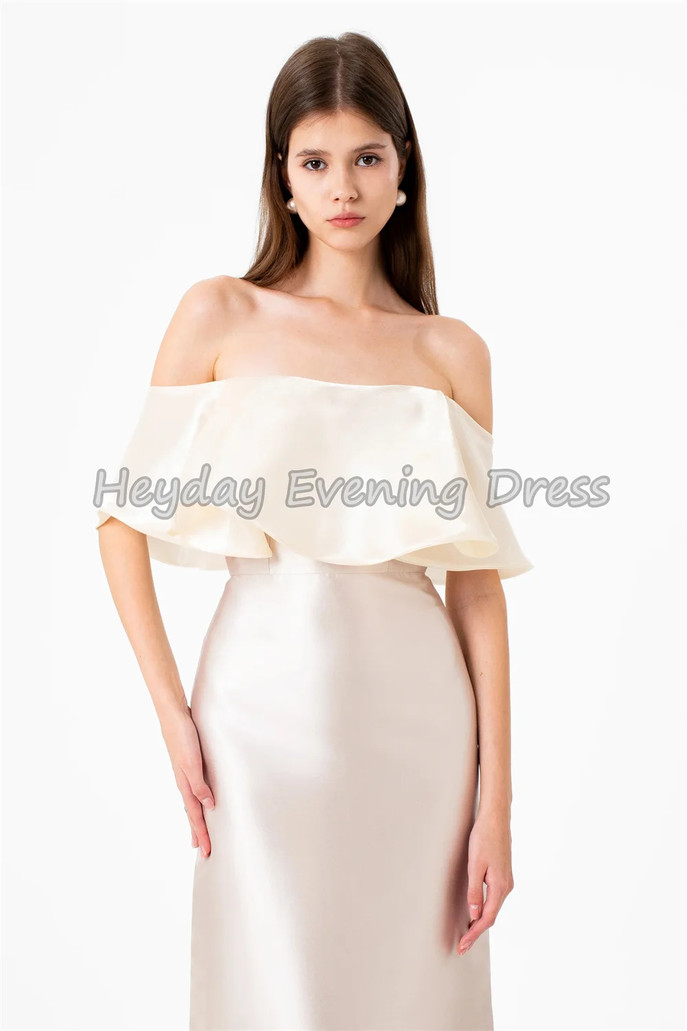 Heyday ساتان مستقيم بدون حمالات طول الكاحل فساتين سهرة سعودية بسيطة للنساء 2025 فستان حفلات مكشوف الكتفين #2