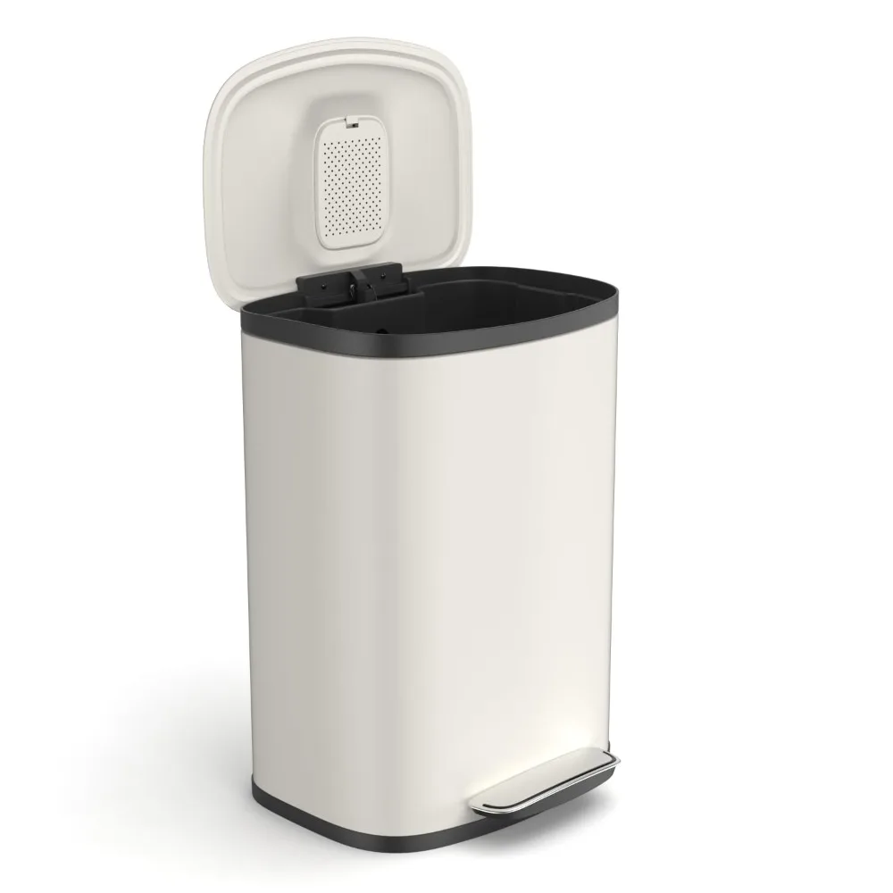 

Kitchen Garbage Trash Can 50L/13 Gallon, Stainless Steel Trashcan with lid, Heavy Duty Trash Bin w/Soft-Close Foot Pedal & Oval