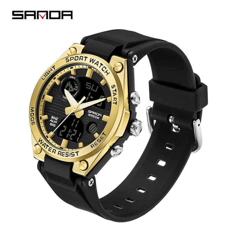SANDA High School Student Electronic Watch Men's and Women's Dual Display Sports Watch 50m Waterproof Night Light stopwatch