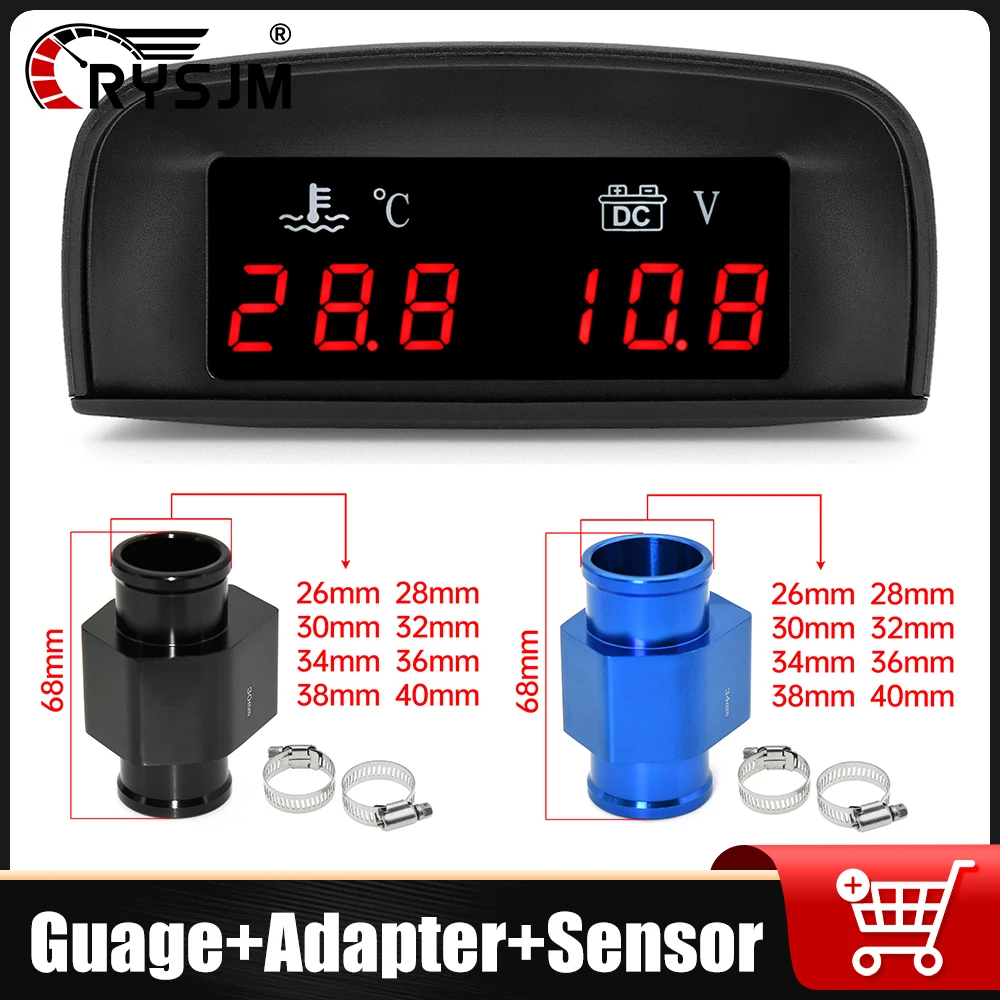 

Комбинированный цифровой датчик температуры воды 12 В 24 В + вольтметр 2 в 1, автомобильный ЖК-дисплей с датчиком температуры воды + адаптер 26-40 мм