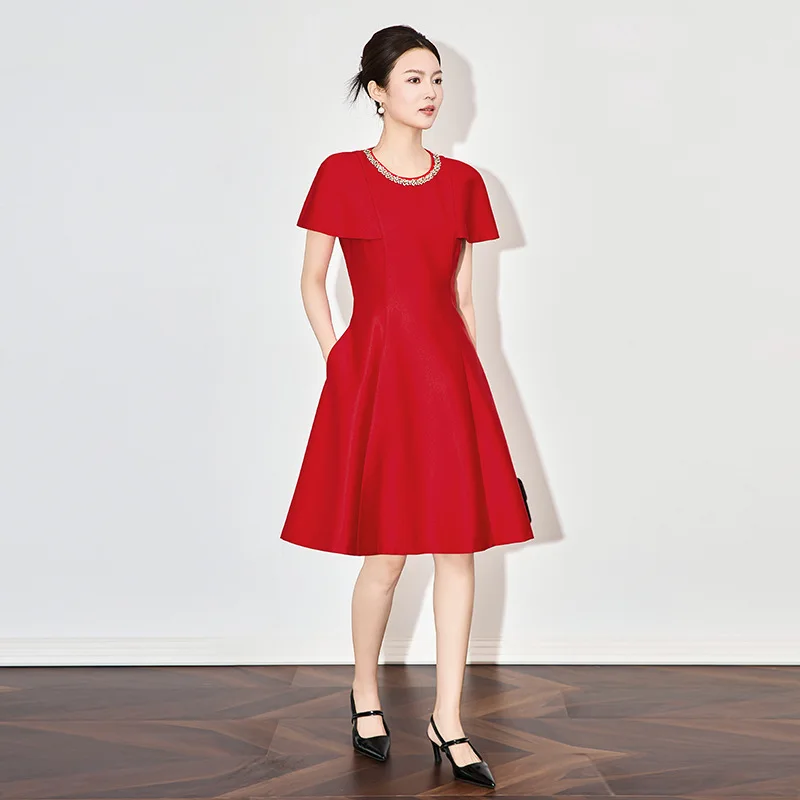 

2502804-Nanyou Light Luxury Heavy Industry round Neck Cover Sleeve Dress French Socialite Temperament Banquet Dress