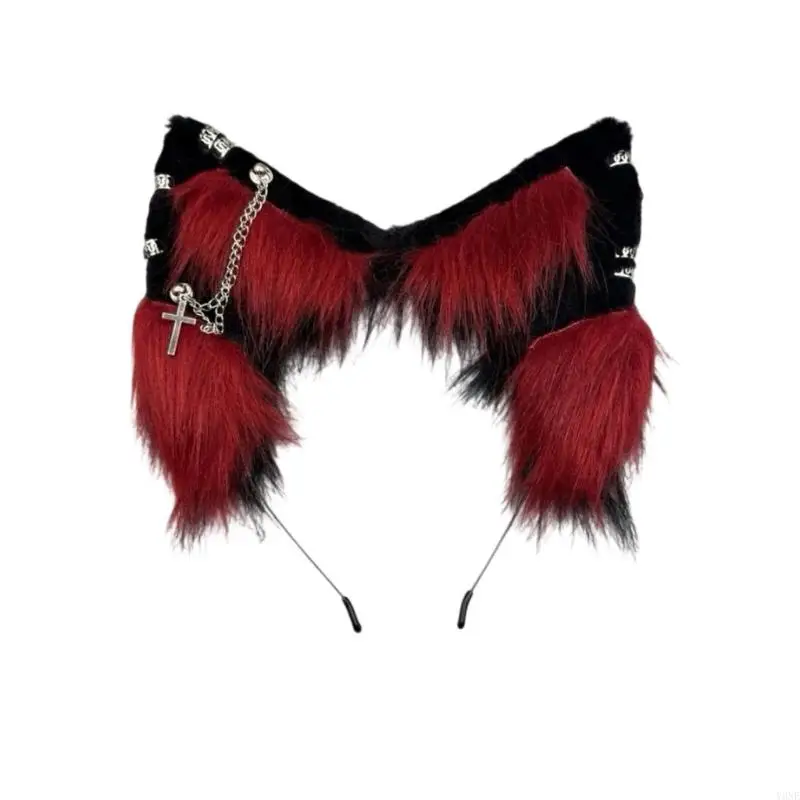 Y3ne Furry Animal Ear Headpiece Halloween Cosplay Accessoire Soft Alimable Bandbands Hair Ornement pour les enfants adultes