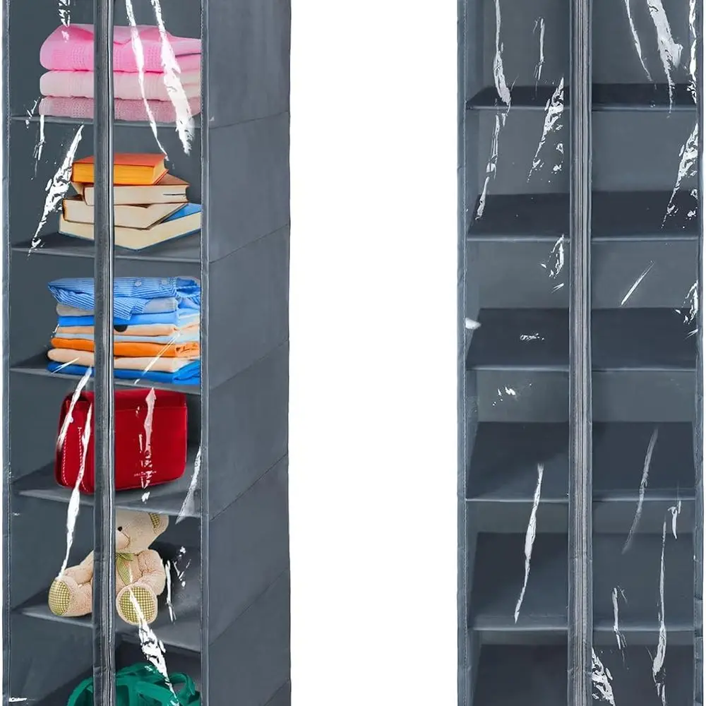 

Серый 8-уровневый подвесной органайзер из ПВХ с чехлом на молнии для свитеров и обуви