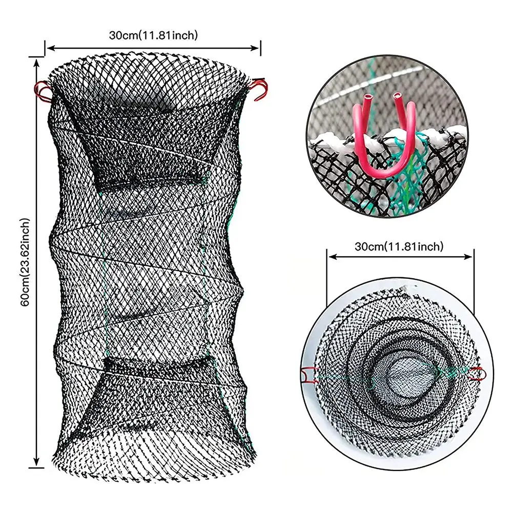 Fishing Bait Trap,Bait Crawfish Traps Spring Cage Portable Folded Cast Net Fishing Traps Net Fishing Accessories