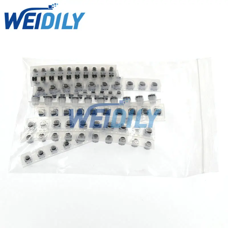 130PCS 1uF-220uF SMD Aluminum Electrolytic Capacitor Assorted Kit Set 13values*10pcs=130pcs Capacitance Samples Kit New