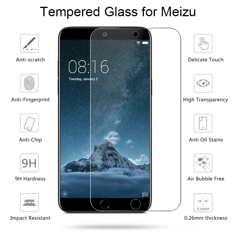 1/2Pcs Protective Glass Screen Protector Film for Meizu U20 U10 E E2 9H Tempered Glass for Meizu 15 Lite 16 Plus 16X 16S Hard