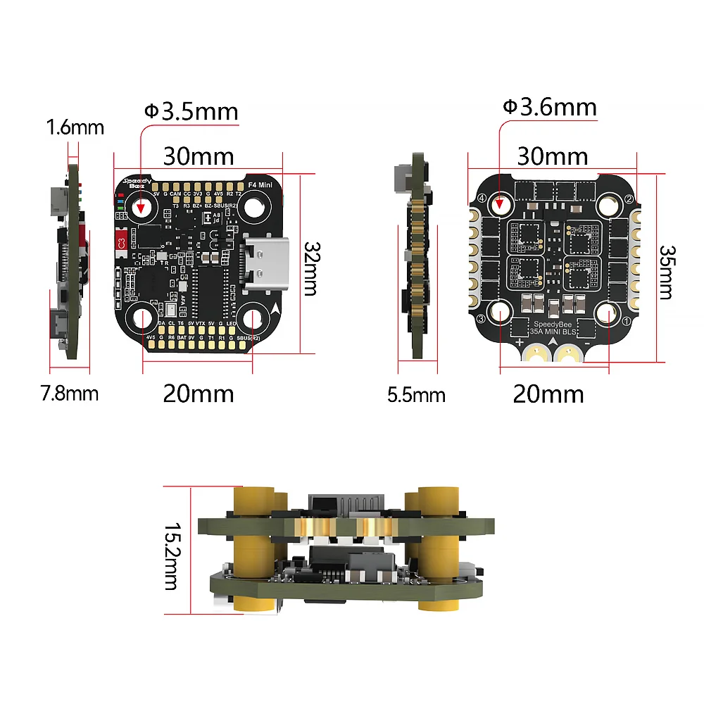 SpeedyBee F405 Mini BLS 35A 20x20mm F405 Mini FC BLS 35A Mini V2 4-in-1 ESC Applicable DJI O3 Air Unit RunCam Link Part