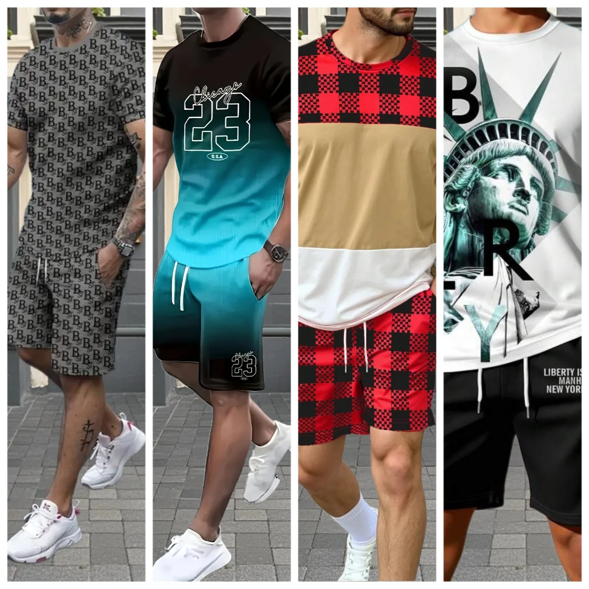 

2025 Latest Hot T-shirt Set 3D Vacation Style Trendy Various Elements Fashionable Street Men's Set Summer Top Shorts Breathable