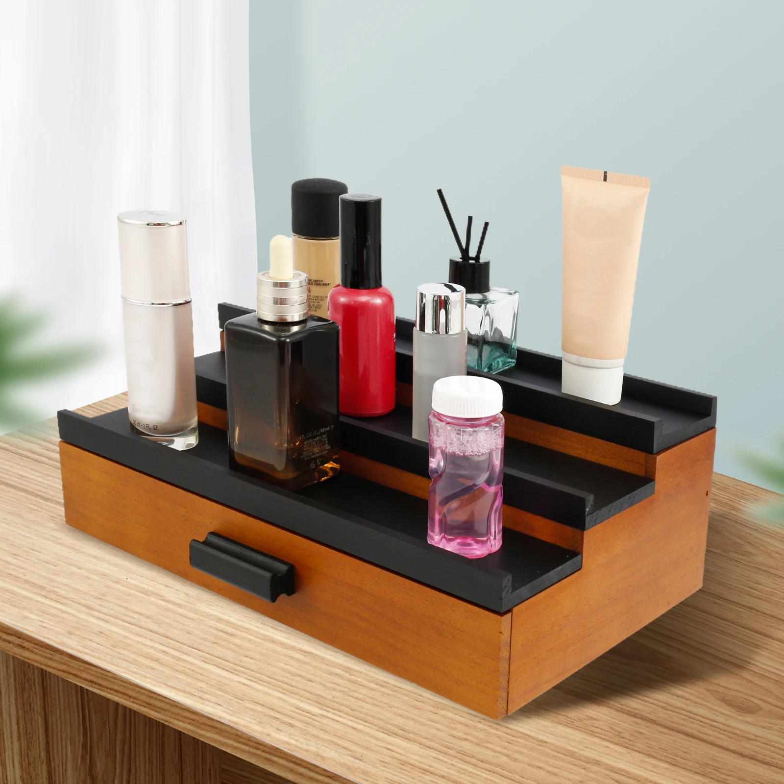 

Cologne Organizer 3 Tier of Elevated Cologne Display Stand with Drawer Storage Cologne Wood Display Perfume Risers Gift for Men