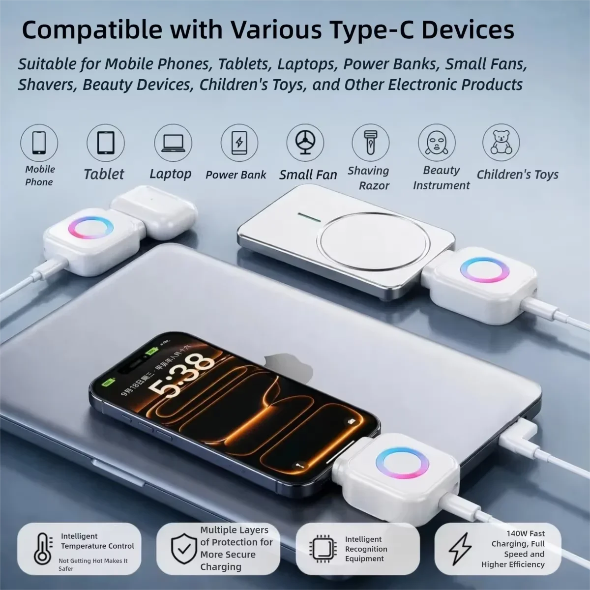 Full-charge Auto-disconnect Power Plug 140W Type-C Overcharge Prevention Physical Disconnect Separator for Android USB-C Device