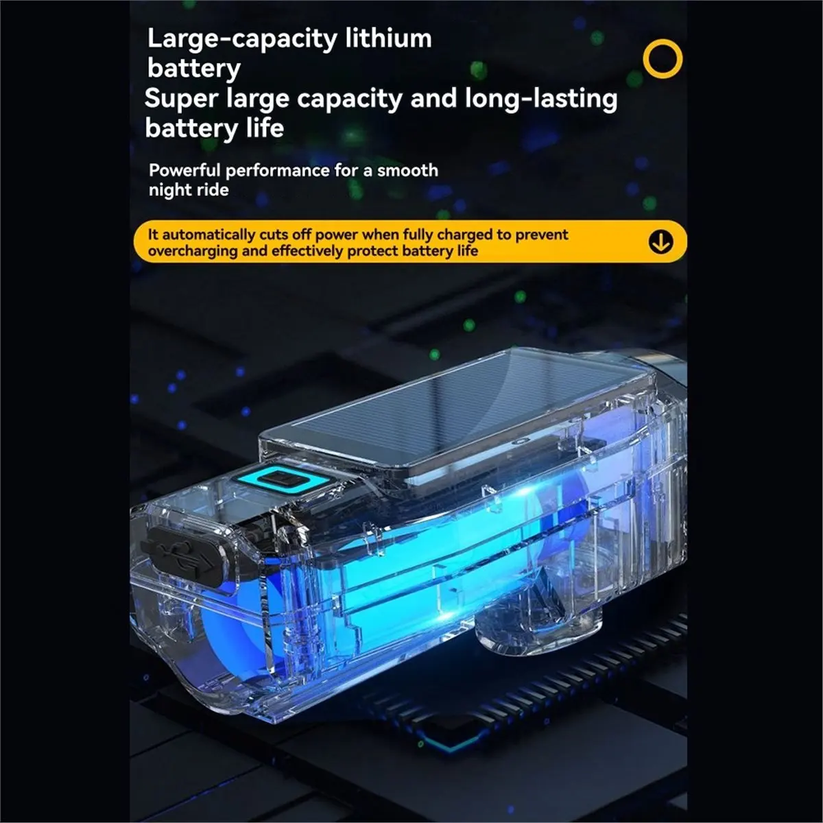 Farol solar de bicicleta recarregável USB luz frontal solar com buzina acessórios de bicicleta à prova d'água