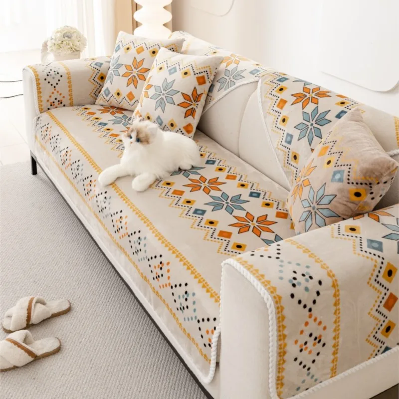 쇼파커버 Nordic Flannel Sofa Covers for Living Room Anti-Slip Dustproof Sofa Covers Universal Bohemian  Sofas Funda Sofa Cushion