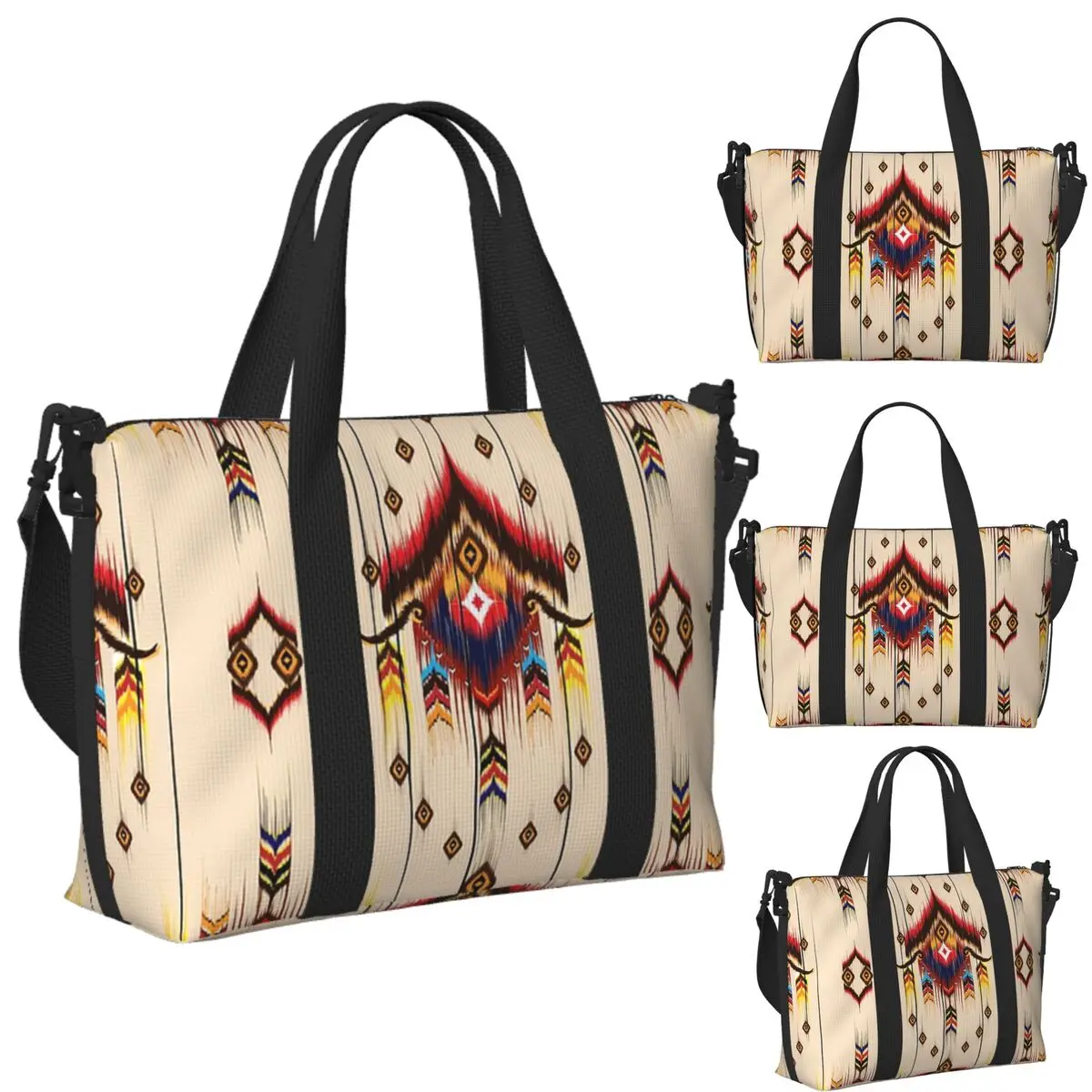 

Indian Painting Native American Aztec Tribal Pattern Beach Travel Bag Tote Bags for Gym Sport Women Shopping Duffle Shoulder Bag