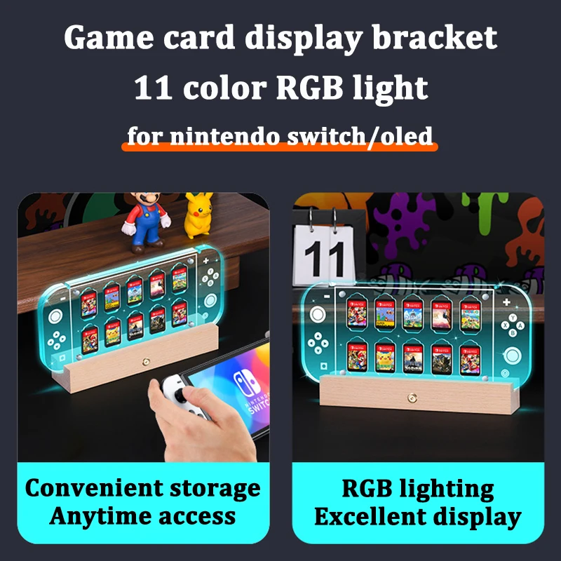 For Nintendo Switch Oled/lite wooden Luminous Base Acrylic Transparent Magnetic Card box Case NS Game Storage Card Accessories