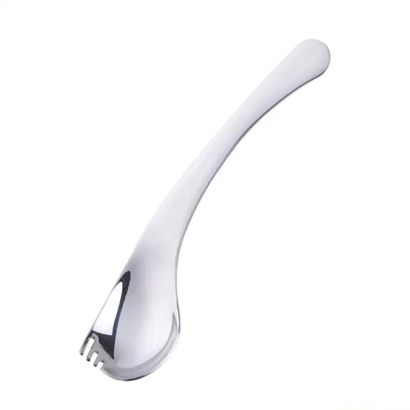 QX2E 2 in 1 Stainless Steel Fork Spoon Long Handle Dessert Spoons Fruit Salad Forks
