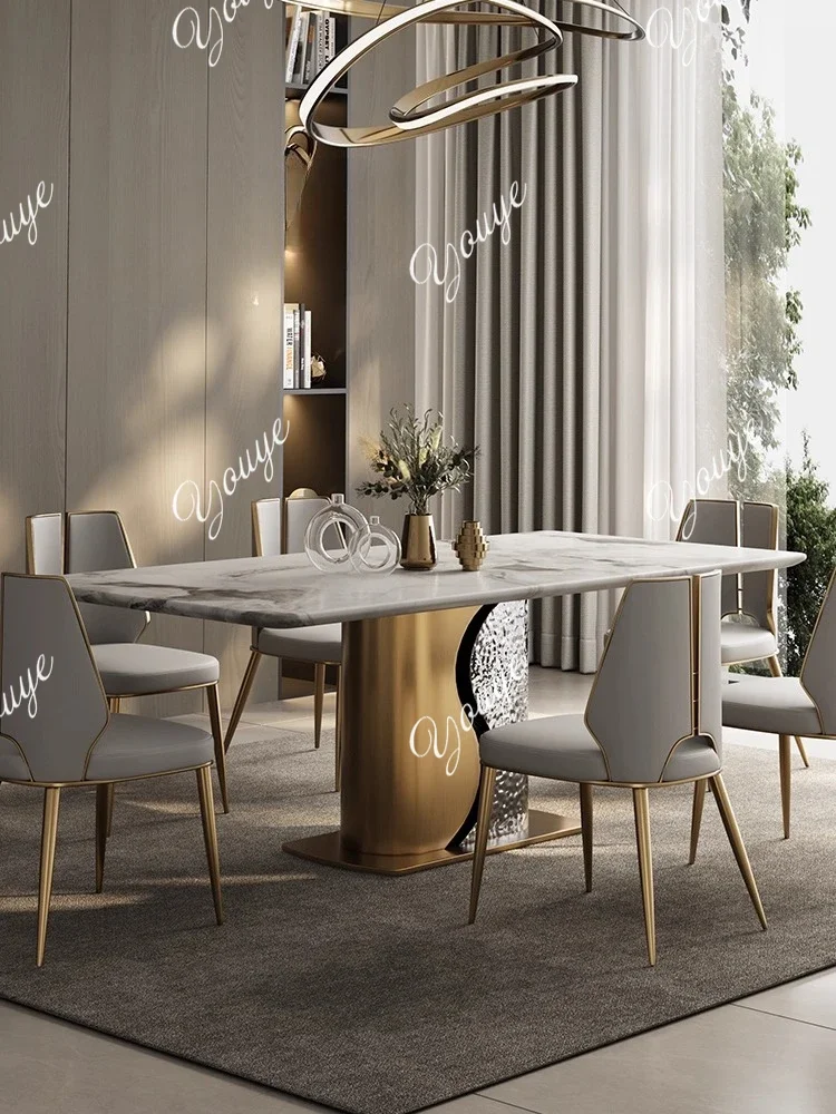 

PW C Light Luxury Rectangular Marble Dining Table And Chair Combination Natural Luxury Stone Dining Table Home Negotiation